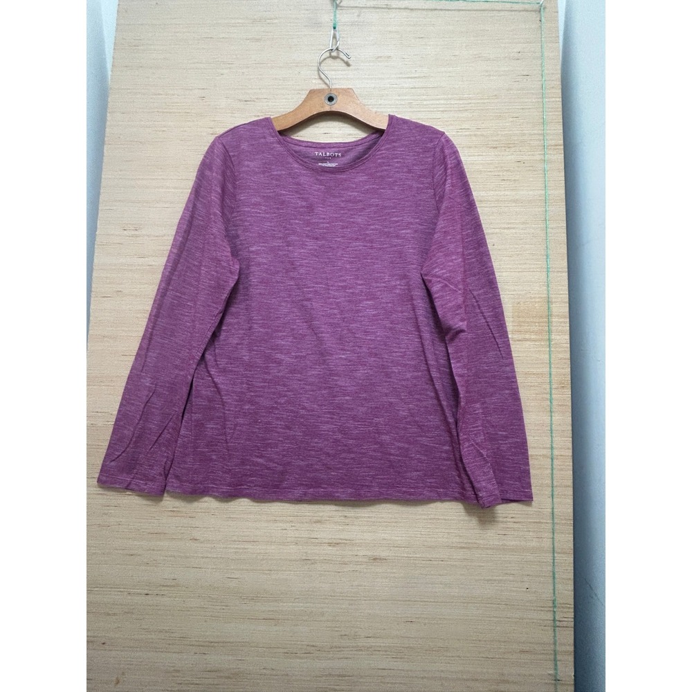 Talbots Womens Large Purple Heathered Long Sleeve Crew Neck Cotton Blend Tee